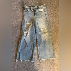 American Eagle Outfitters Light Blue Distressed Wide Leg Jeans